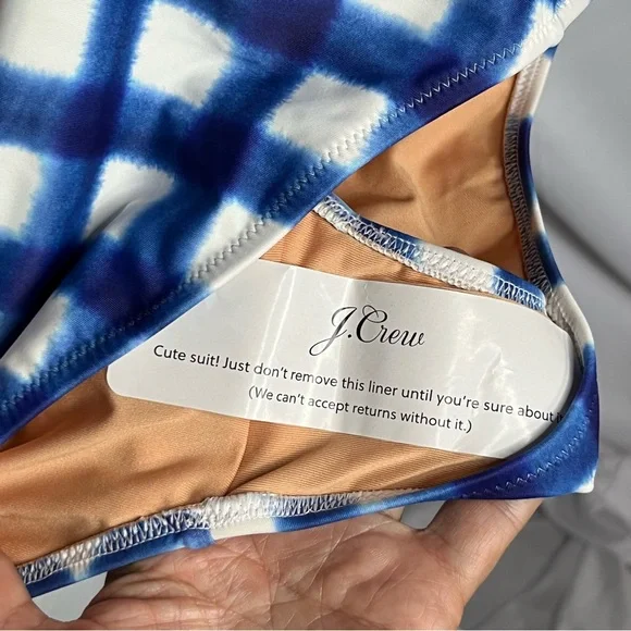 J. Crew Scoopneck one-piece swimsuit Blue gingham 10‎ Beach Pool Summer Ocean - Picture 8 of 9